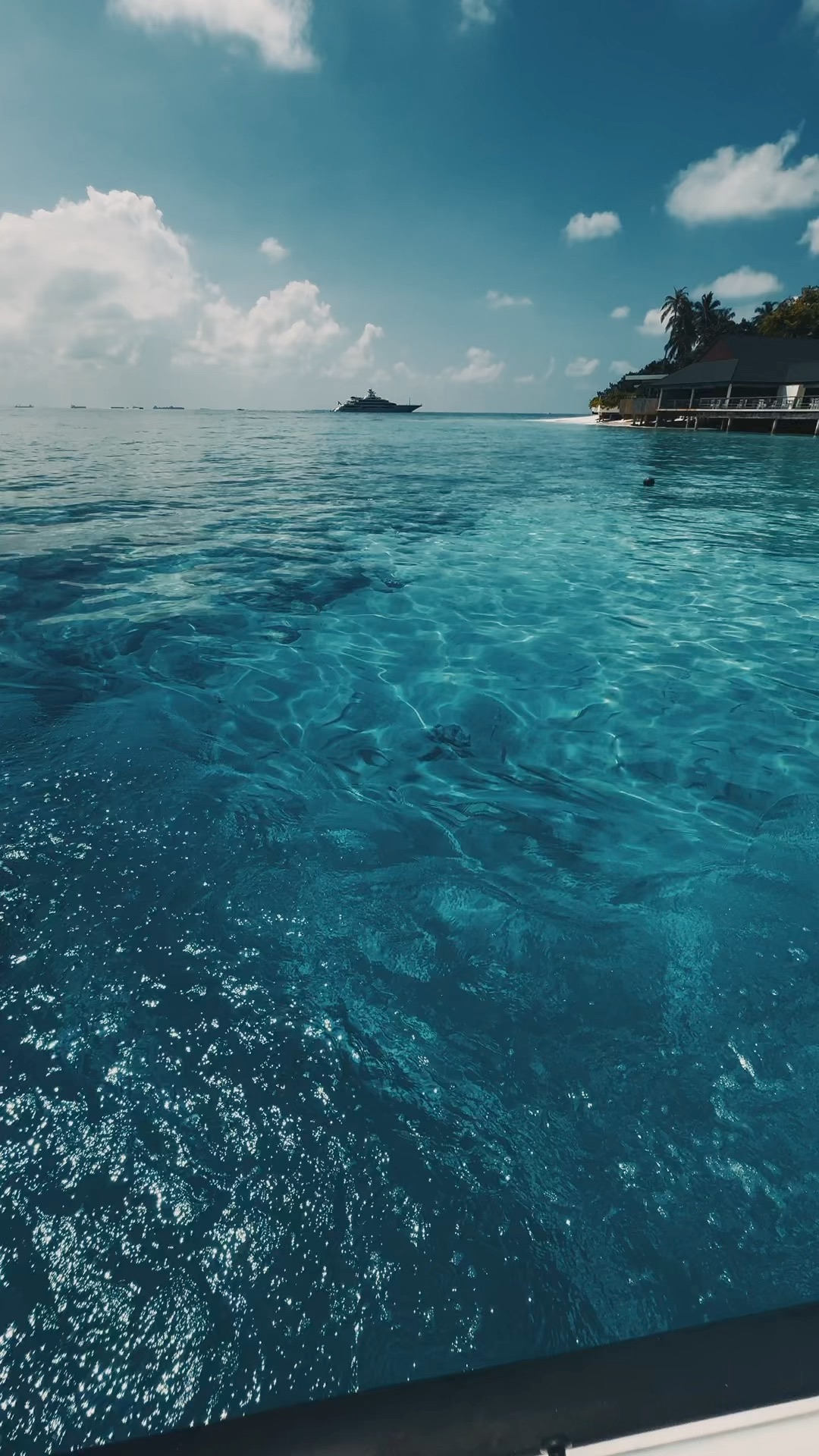 Clear blue water beneath an open sky